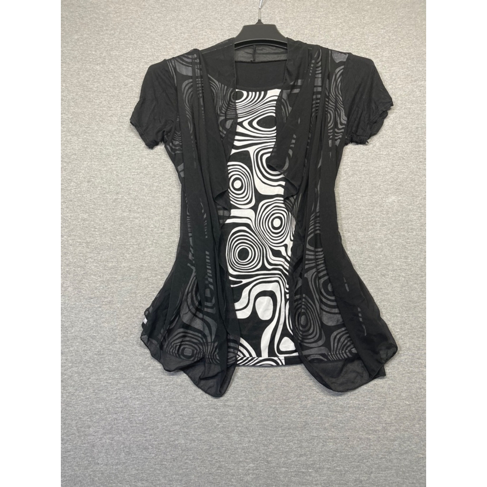 Women's Top L Black White geometric Y2K style